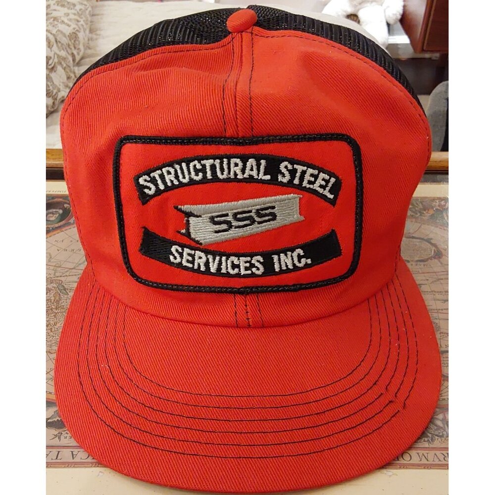 Vintage Orange & Black Snapback Trucker Hat Structural Steel Services Mesh Back